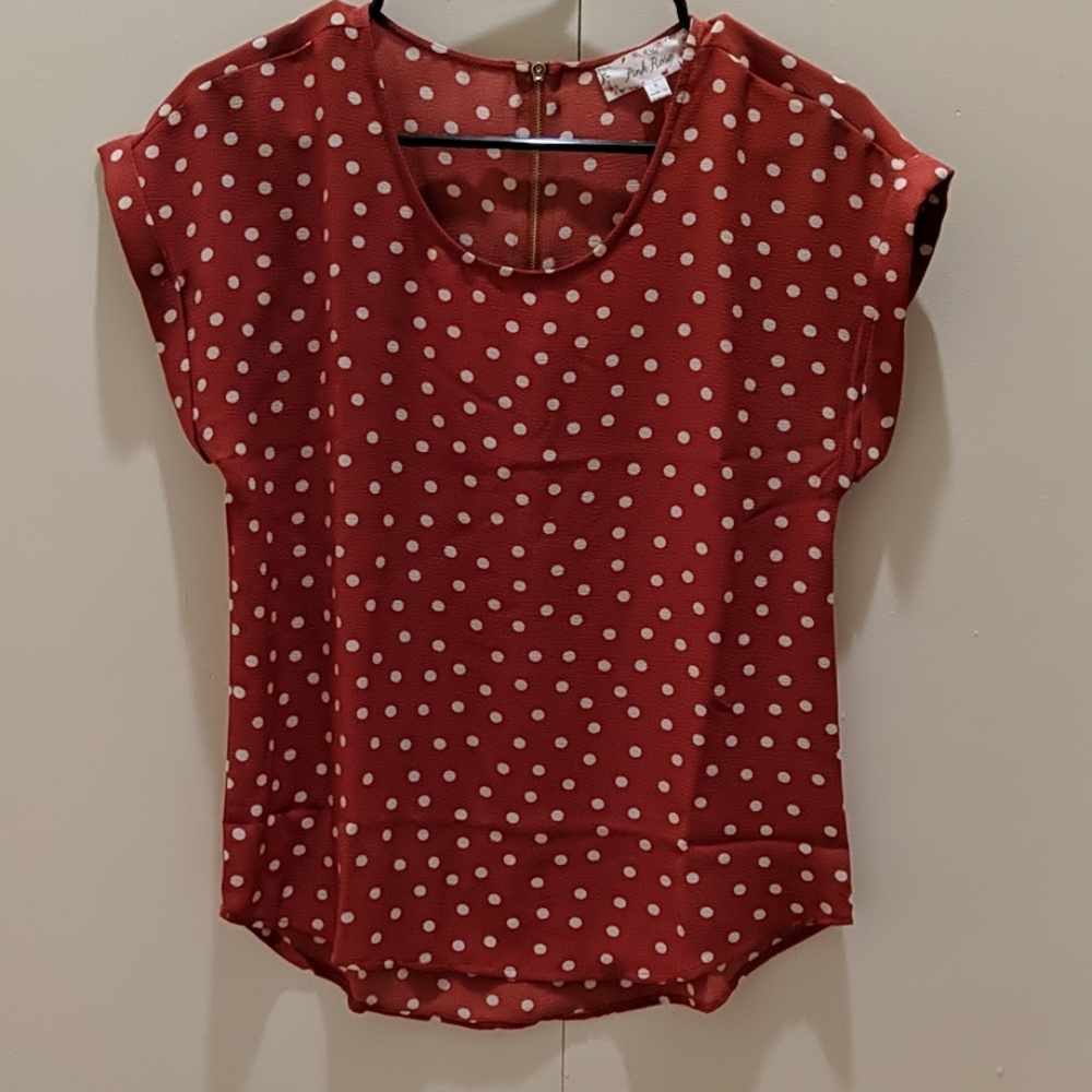 Pink Rose red polka dot blouse